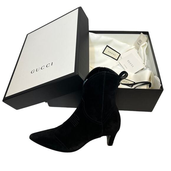 Gucci Black Western Suede Ankle Bootie Boots Size EU 37.5 - Picture 3 of 16